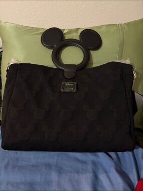 Loungefly Black Mickey Ear Tote with Embossed Mouse Pattern